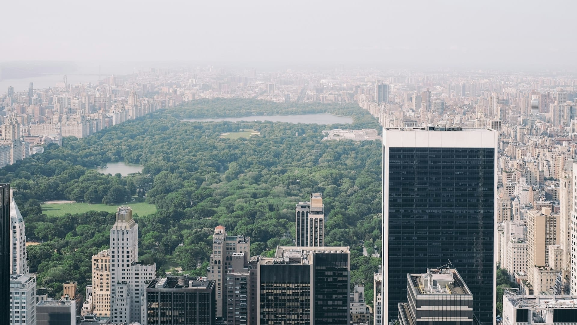 Central Park and the Manhattan towers, seen from above.